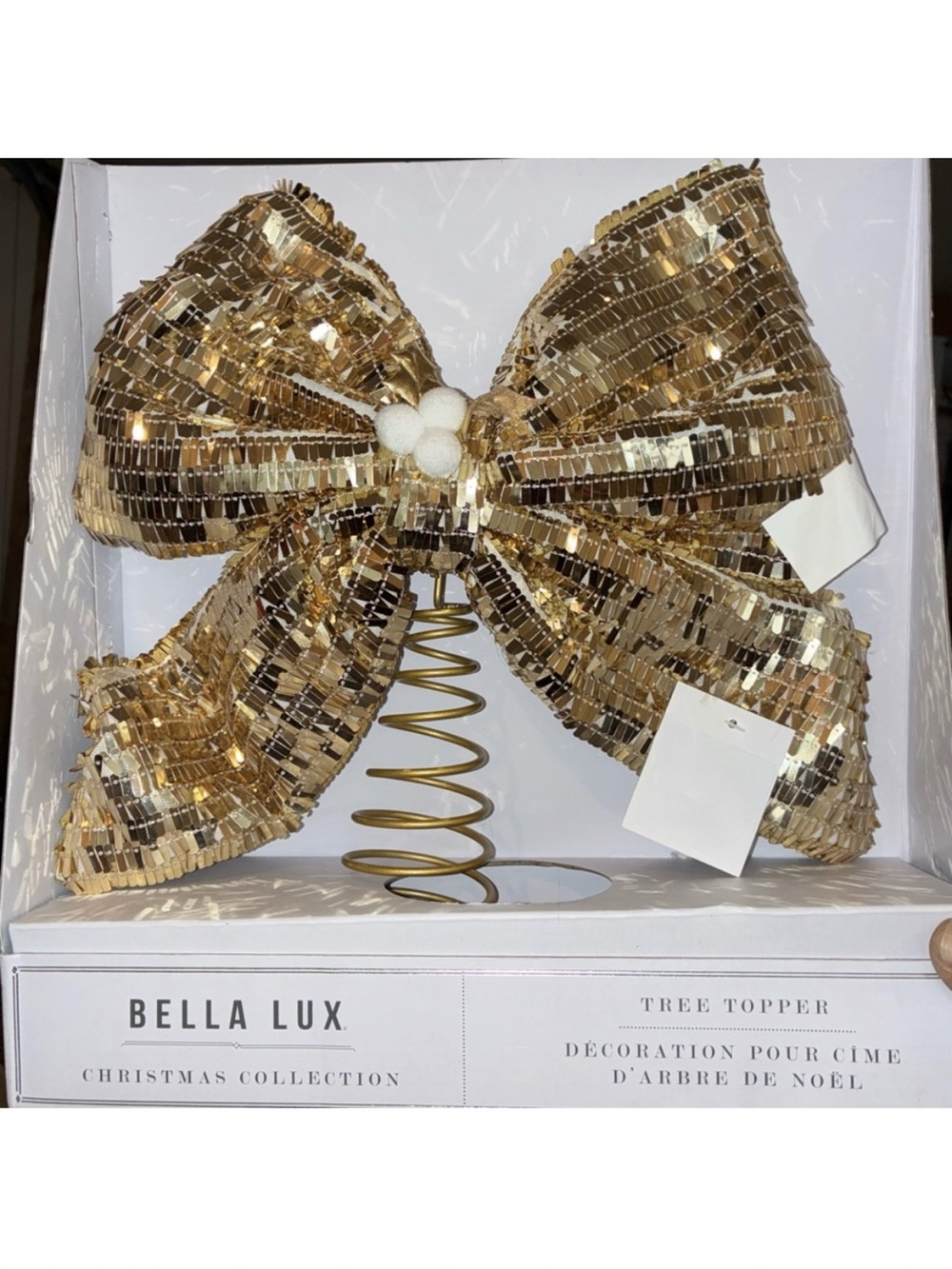 Bella Lux‎ Gold Sequin Bow Tree Topper NWT • Holiday Decor • Ships Fast!